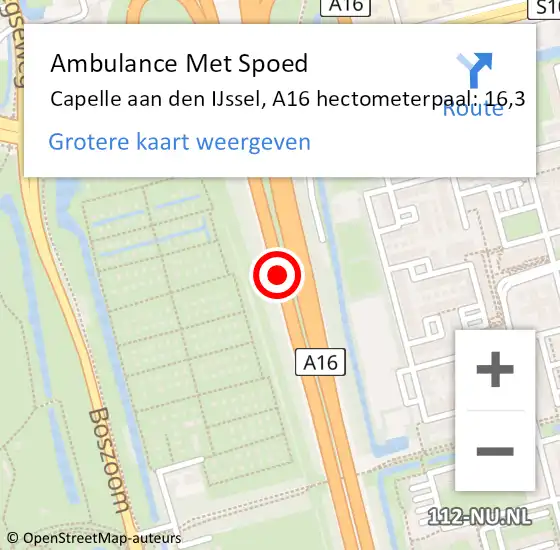 Locatie op kaart van de 112 melding: Ambulance Met Spoed Naar Capelle aan den IJssel, A16 hectometerpaal: 16,3 op 8 september 2024 13:42