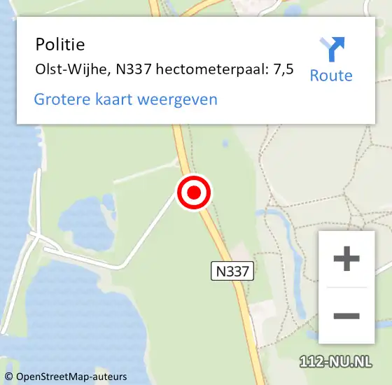 Locatie op kaart van de 112 melding: Politie Olst-Wijhe, N337 hectometerpaal: 7,5 op 8 september 2024 13:43