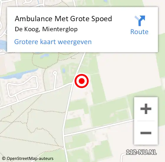 Locatie op kaart van de 112 melding: Ambulance Met Grote Spoed Naar De Koog, Mienterglop op 8 september 2024 13:44