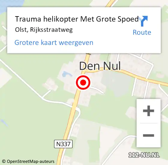 Locatie op kaart van de 112 melding: Trauma helikopter Met Grote Spoed Naar Olst, Rijksstraatweg op 8 september 2024 13:45