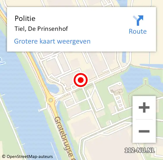 Locatie op kaart van de 112 melding: Politie Tiel, De Prinsenhof op 8 september 2024 14:02