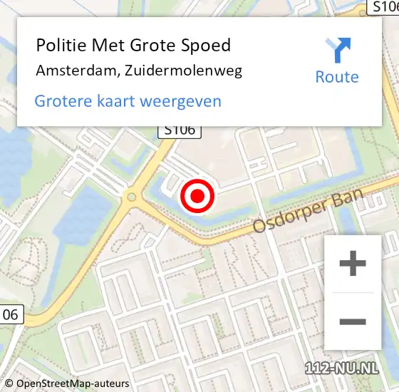 Locatie op kaart van de 112 melding: Politie Met Grote Spoed Naar Amsterdam, Zuidermolenweg op 8 september 2024 14:11