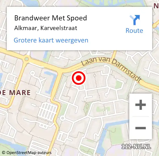 Locatie op kaart van de 112 melding: Brandweer Met Spoed Naar Alkmaar, Karveelstraat op 8 september 2024 14:23