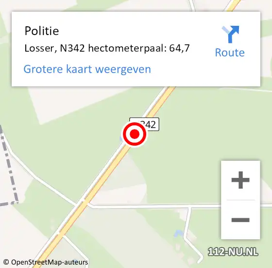 Locatie op kaart van de 112 melding: Politie Losser, N342 hectometerpaal: 64,7 op 8 september 2024 14:35