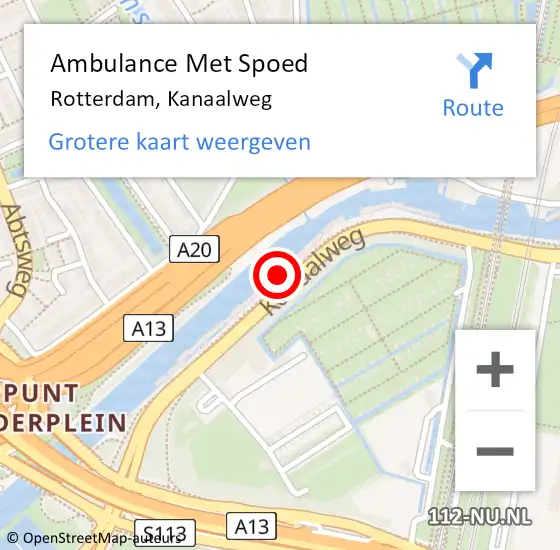 Locatie op kaart van de 112 melding: Ambulance Met Spoed Naar Rotterdam, Kanaalweg op 8 september 2024 14:40