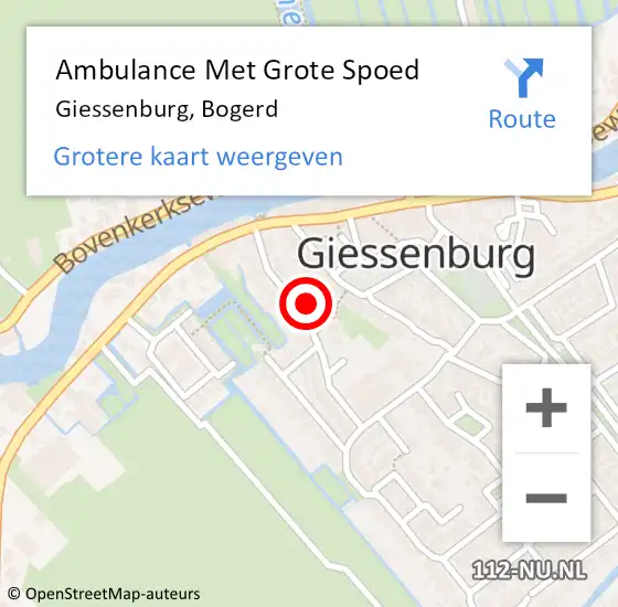 Locatie op kaart van de 112 melding: Ambulance Met Grote Spoed Naar Giessenburg, Bogerd op 8 september 2024 14:41