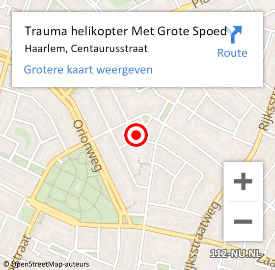 Locatie op kaart van de 112 melding: Trauma helikopter Met Grote Spoed Naar Haarlem, Centaurusstraat op 8 september 2024 14:47