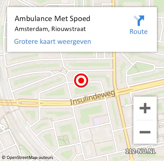 Locatie op kaart van de 112 melding: Ambulance Met Spoed Naar Amsterdam, Riouwstraat op 8 september 2024 14:47