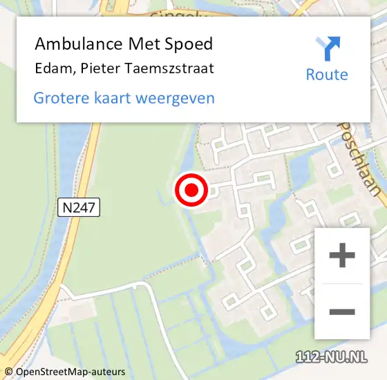 Locatie op kaart van de 112 melding: Ambulance Met Spoed Naar Edam, Pieter Taemszstraat op 8 september 2024 14:50