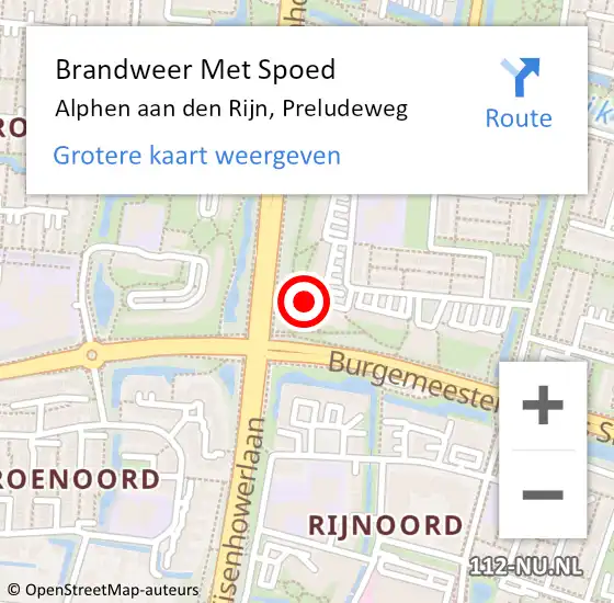 Locatie op kaart van de 112 melding: Brandweer Met Spoed Naar Alphen aan den Rijn, Preludeweg op 8 september 2024 14:58