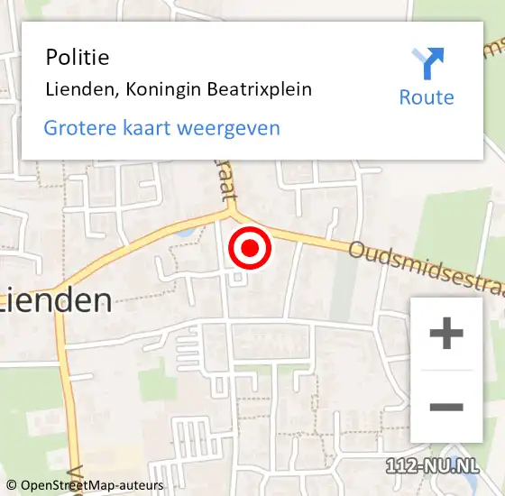 Locatie op kaart van de 112 melding: Politie Lienden, Koningin Beatrixplein op 8 september 2024 15:12