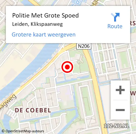 Locatie op kaart van de 112 melding: Politie Met Grote Spoed Naar Leiden, Klikspaanweg op 8 september 2024 15:14