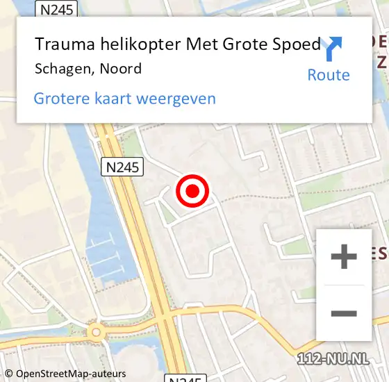 Locatie op kaart van de 112 melding: Trauma helikopter Met Grote Spoed Naar Schagen, Noord op 8 september 2024 15:55