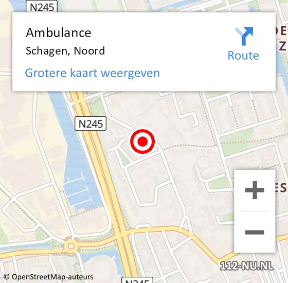 Locatie op kaart van de 112 melding: Ambulance Schagen, Noord op 8 september 2024 15:56