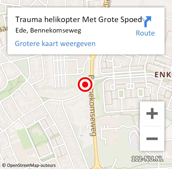 Locatie op kaart van de 112 melding: Trauma helikopter Met Grote Spoed Naar Ede, Bennekomseweg op 8 september 2024 16:07