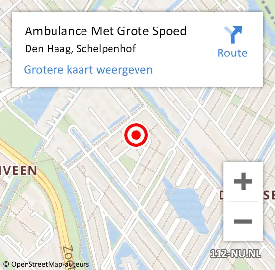 Locatie op kaart van de 112 melding: Ambulance Met Grote Spoed Naar Den Haag, Schelpenhof op 8 september 2024 16:17