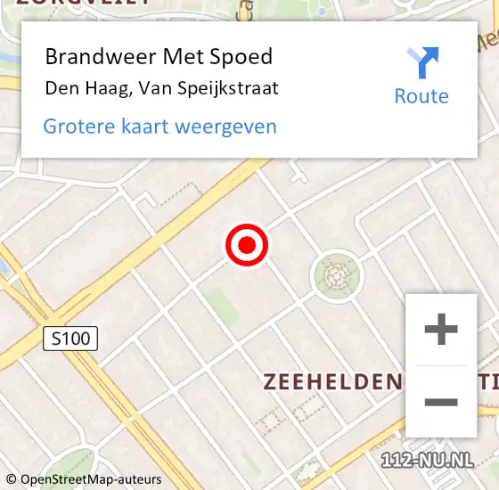 Locatie op kaart van de 112 melding: Brandweer Met Spoed Naar Den Haag, Van Speijkstraat op 8 september 2024 16:25