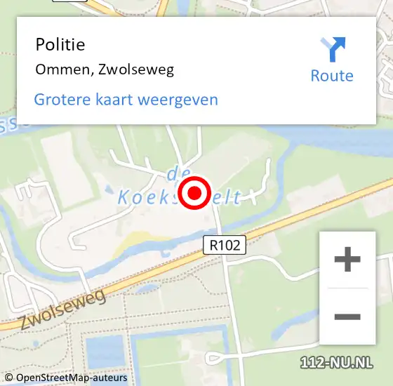 Locatie op kaart van de 112 melding: Politie Ommen, Zwolseweg op 8 september 2024 16:25