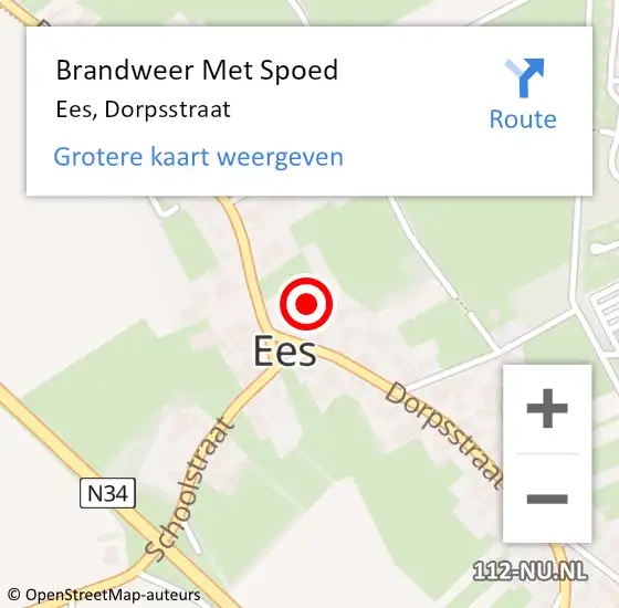 Locatie op kaart van de 112 melding: Brandweer Met Spoed Naar Ees, Dorpsstraat op 8 september 2024 16:32