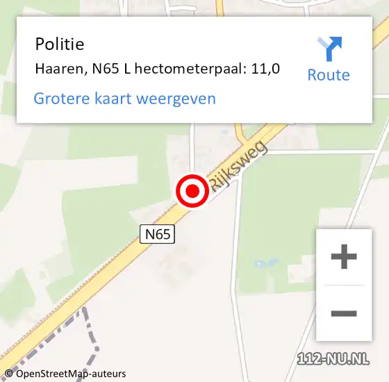 Locatie op kaart van de 112 melding: Politie Biezenmortel, N65 L hectometerpaal: 13,9 op 19 oktober 2014 12:36