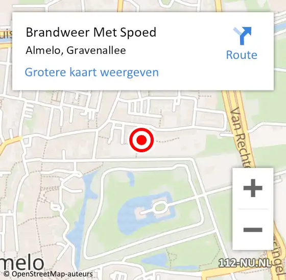 Locatie op kaart van de 112 melding: Brandweer Met Spoed Naar Almelo, Gravenallee op 8 september 2024 17:14