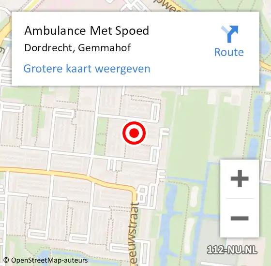 Locatie op kaart van de 112 melding: Ambulance Met Spoed Naar Dordrecht, Gemmahof op 8 september 2024 17:15