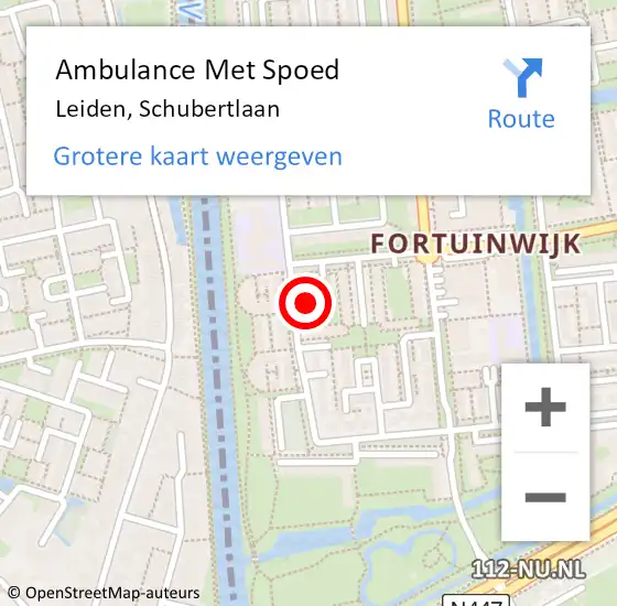 Locatie op kaart van de 112 melding: Ambulance Met Spoed Naar Leiden, Schubertlaan op 8 september 2024 17:18