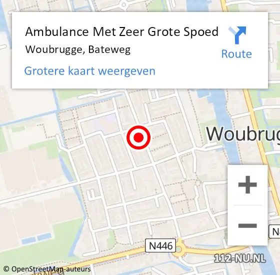 Locatie op kaart van de 112 melding: Ambulance Met Zeer Grote Spoed Naar Woubrugge, Bateweg op 8 september 2024 17:22