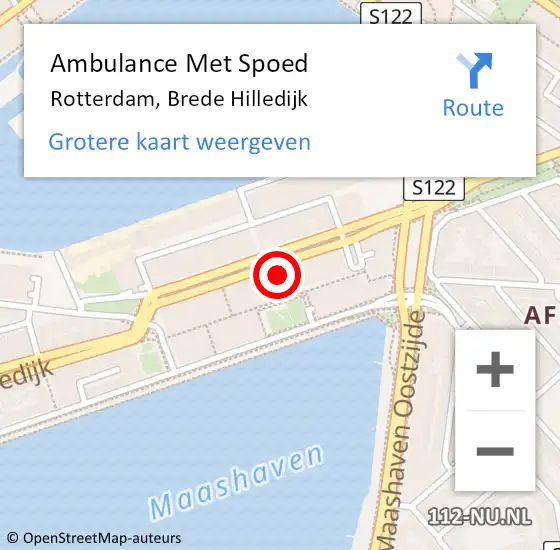 Locatie op kaart van de 112 melding: Ambulance Met Spoed Naar Rotterdam, Brede Hilledijk op 8 september 2024 17:29