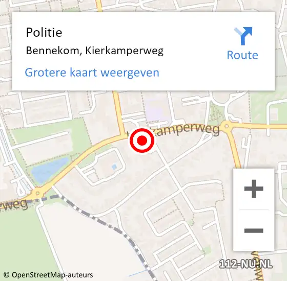 Locatie op kaart van de 112 melding: Politie Bennekom, Kierkamperweg op 8 september 2024 17:42