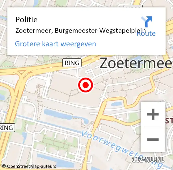 Locatie op kaart van de 112 melding: Politie Zoetermeer, Burgemeester Wegstapelplein op 8 september 2024 17:42