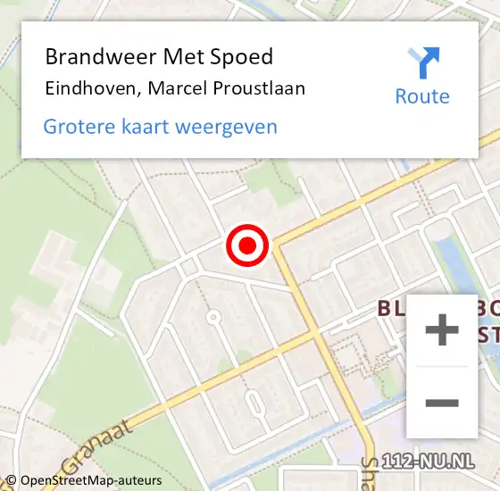 Locatie op kaart van de 112 melding: Brandweer Met Spoed Naar Eindhoven, Marcel Proustlaan op 8 september 2024 17:59