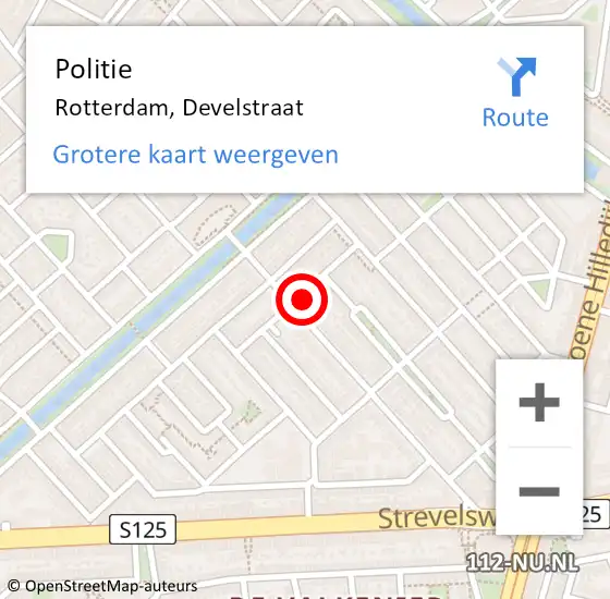 Locatie op kaart van de 112 melding: Politie Rotterdam, Develstraat op 8 september 2024 18:41