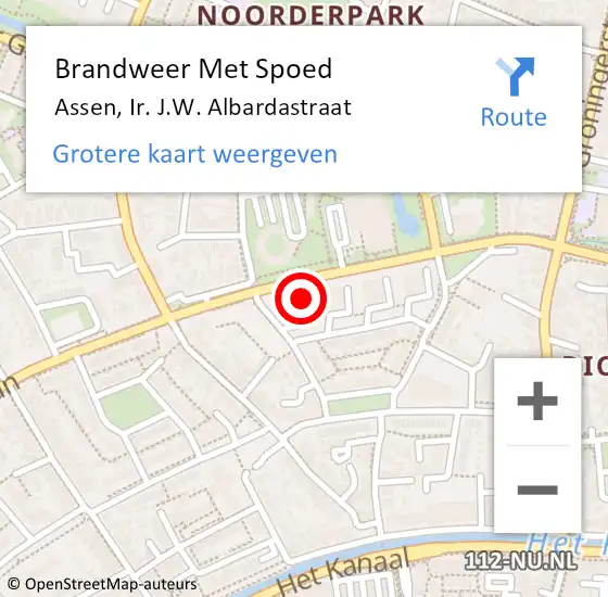 Locatie op kaart van de 112 melding: Brandweer Met Spoed Naar Assen, Ir. J.W. Albardastraat op 8 september 2024 18:43