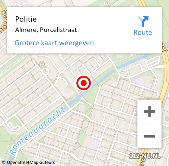 Locatie op kaart van de 112 melding: Politie Almere, Purcellstraat op 8 september 2024 18:54