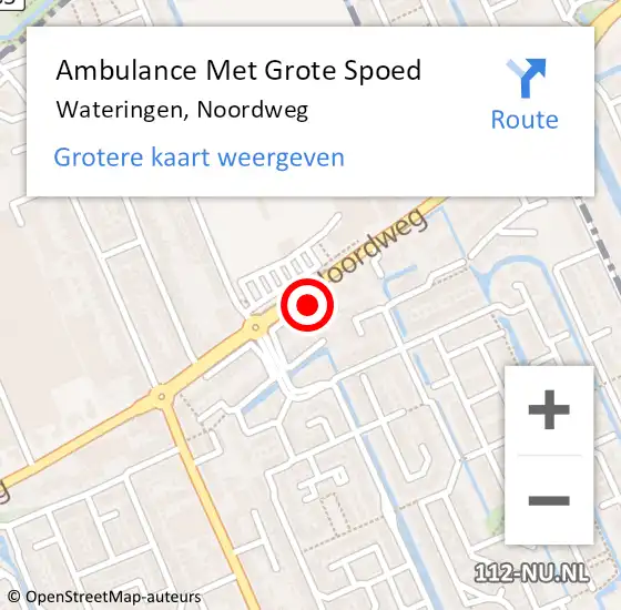 Locatie op kaart van de 112 melding: Ambulance Met Grote Spoed Naar Wateringen, Noordweg op 8 september 2024 18:59