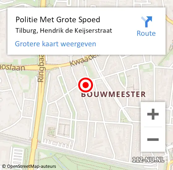 Locatie op kaart van de 112 melding: Politie Met Grote Spoed Naar Tilburg, Hendrik de Keijserstraat op 8 september 2024 19:03