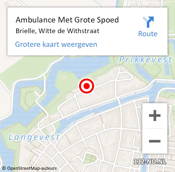 Locatie op kaart van de 112 melding: Ambulance Met Grote Spoed Naar Brielle, Witte de Withstraat op 8 september 2024 19:07