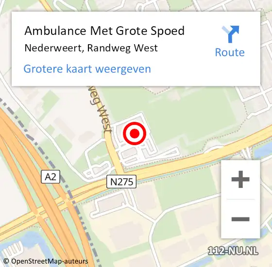 Locatie op kaart van de 112 melding: Ambulance Met Grote Spoed Naar Nederweert, Randweg West op 8 september 2024 19:18