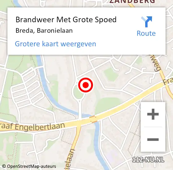 Locatie op kaart van de 112 melding: Brandweer Met Grote Spoed Naar Breda, Baronielaan op 8 september 2024 19:26