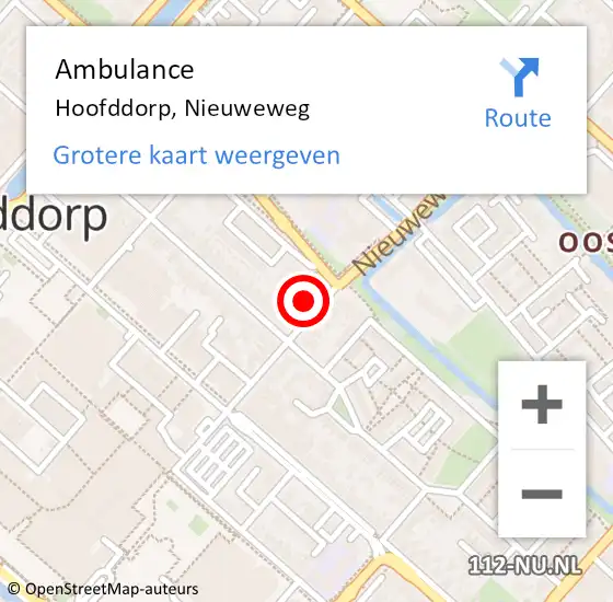 Locatie op kaart van de 112 melding: Ambulance Hoofddorp, Nieuweweg op 8 september 2024 19:59