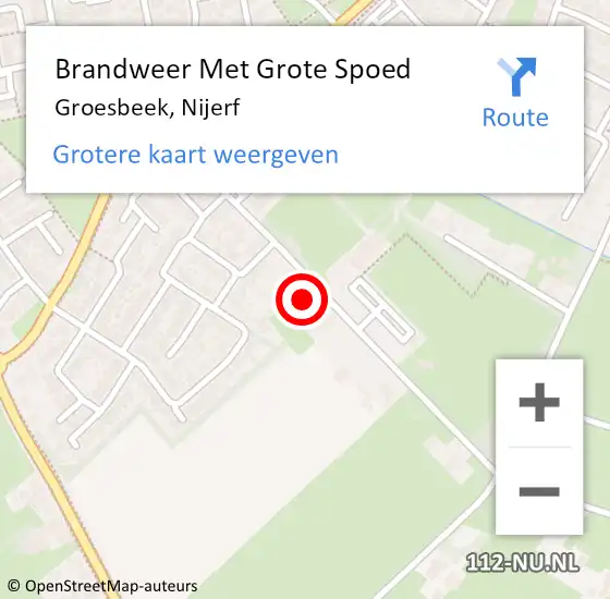 Locatie op kaart van de 112 melding: Brandweer Met Grote Spoed Naar Groesbeek, Nijerf op 8 september 2024 20:09