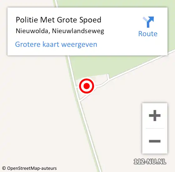 Locatie op kaart van de 112 melding: Politie Met Grote Spoed Naar Nieuwolda, Nieuwlandseweg op 8 september 2024 20:13