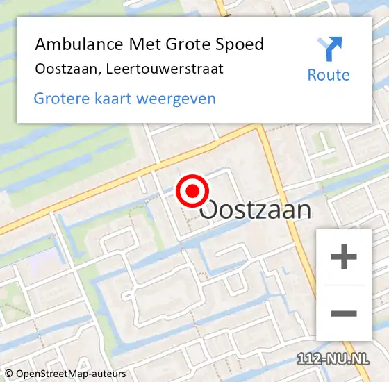 Locatie op kaart van de 112 melding: Ambulance Met Grote Spoed Naar Oostzaan, Leertouwerstraat op 8 september 2024 20:14