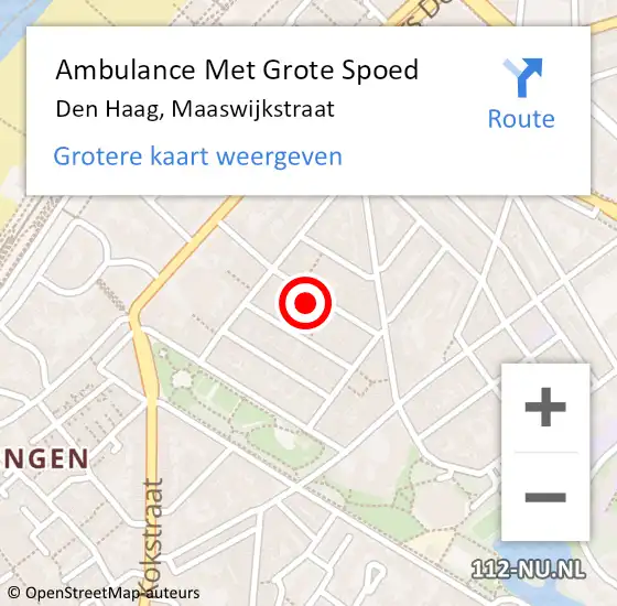 Locatie op kaart van de 112 melding: Ambulance Met Grote Spoed Naar Den Haag, Maaswijkstraat op 8 september 2024 20:18