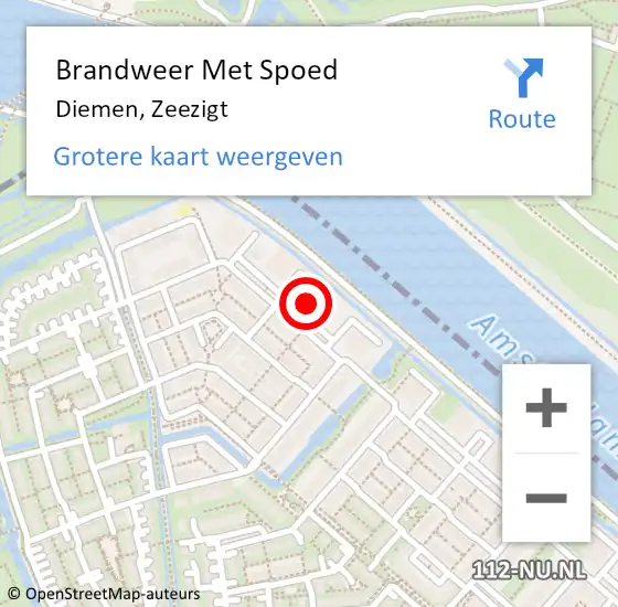 Locatie op kaart van de 112 melding: Brandweer Met Spoed Naar Diemen, Zeezigt op 8 september 2024 20:18