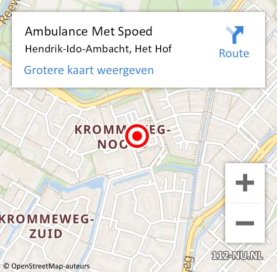 Locatie op kaart van de 112 melding: Ambulance Met Spoed Naar Hendrik-Ido-Ambacht, Het Hof op 8 september 2024 20:37