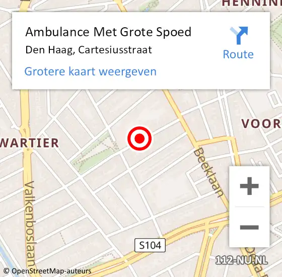 Locatie op kaart van de 112 melding: Ambulance Met Grote Spoed Naar Den Haag, Cartesiusstraat op 8 september 2024 20:50