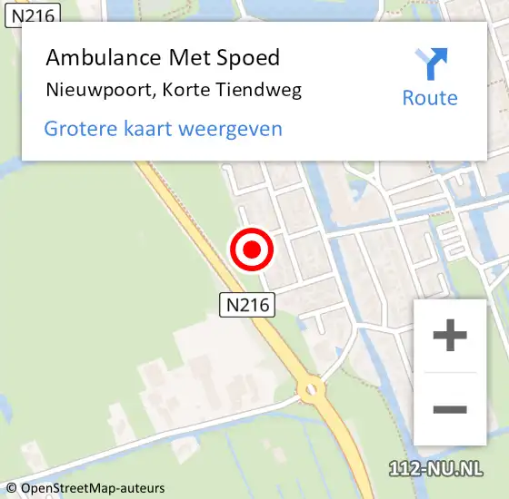 Locatie op kaart van de 112 melding: Ambulance Met Spoed Naar Nieuwpoort, Korte Tiendweg op 8 september 2024 20:51