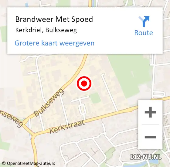 Locatie op kaart van de 112 melding: Brandweer Met Spoed Naar Kerkdriel, Bulkseweg op 8 september 2024 20:53